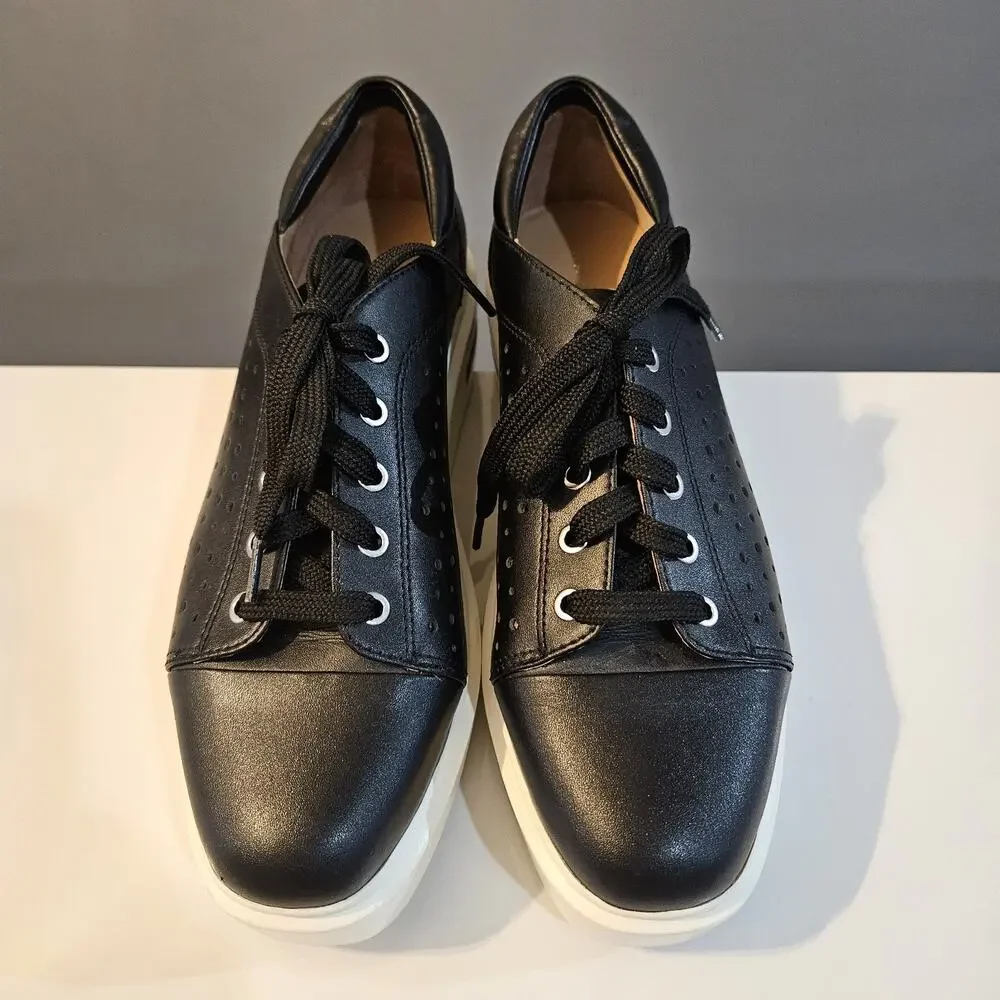 Linea Paolo Black Perforated Womens Lace-Up Platform Sneakers Size 9M - Picture 4 of 14